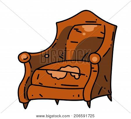 Old school chair cartoon hand drawn image. Original colorful artwork, comic childish style drawing.