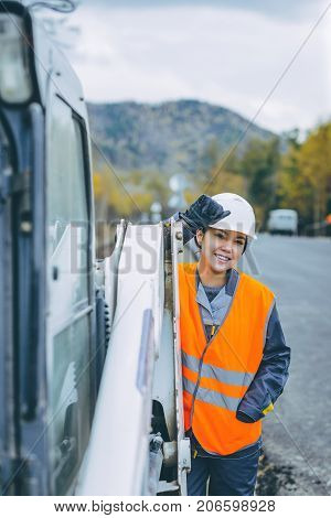 female worker road construction infrastructure repair pavement