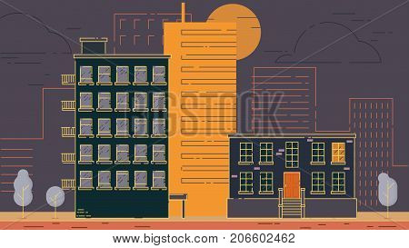 City Street stroke style vector illustration skyskrapers