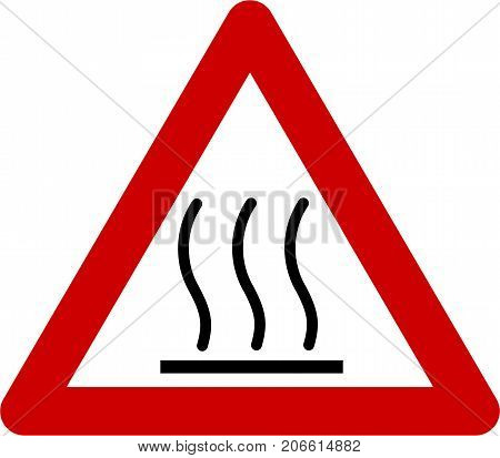 Warning sign with hot surface symbol on white background