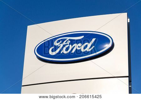 Prague, Czech Republic - September 29: Ford Motor Company Logo On Dealership Building On September 2