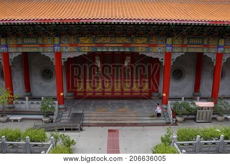 Thai People And Foreigner Travelers Visit And Pray Respect At Chinese Temple