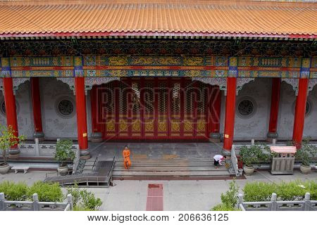 Thai People And Foreigner Travelers Visit And Pray Respect At Chinese Temple