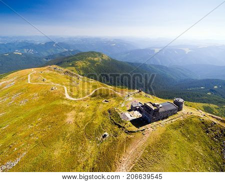 old abandoned observatory on mount Pip Ivan in Carpathian mountains, Ukraine