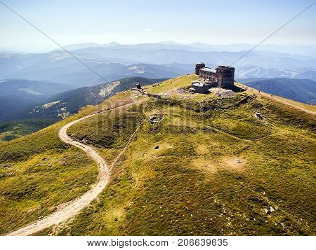 old abandoned observatory on mount Pip Ivan in Carpathian mountains, Ukraine