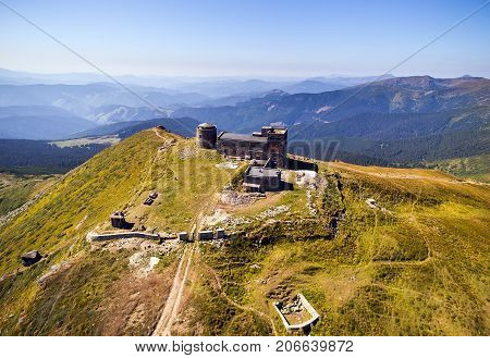 old abandoned observatory on mount Pip Ivan in Carpathian mountains, Ukraine