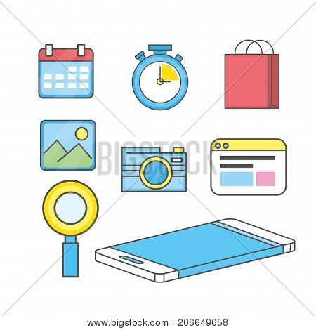 set smartphone technology media icon vector illustration
