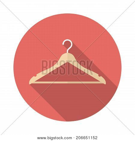 Hanger circle icon with long shadow. Flat design style. Hanger simple silhouette. Modern minimalist round icon in stylish colors. Web site page and mobile app design vector element.