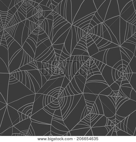Halloween spider web seamless pattern. Vector background. Black