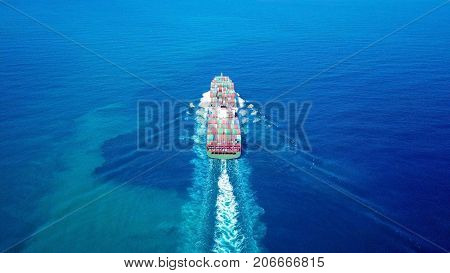 Ultra large container vessel (ULCV) at sea - Aerial image