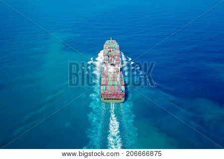 Ultra large container vessel (ULCV) at sea - Aerial image
