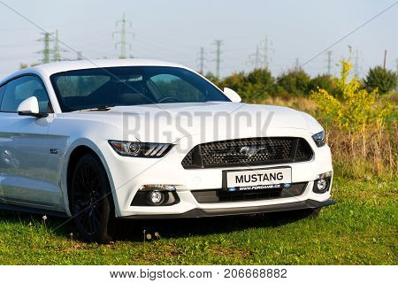 Prague, Czech Republic - September 29: Ford Mustang Car In Front Of Ford Motor Company Dealership Bu