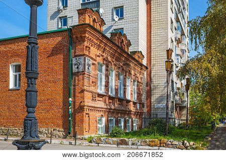 Novosibirsk Siberia Russia - September 17 2017: a two-story brick house ( year of construction 1911) Yadrintsevskaya street 25