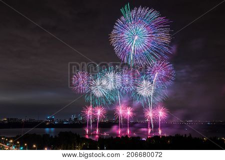 Salute at the finale of the festival Circle of Light in the Strogino floodplain