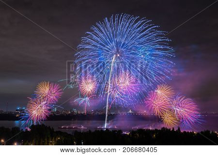 Salute at the finale of the festival Circle of Light in the Strogino floodplain