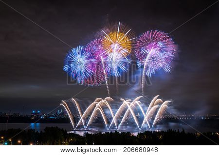Salute at the finale of the festival Circle of Light in the Strogino floodplain