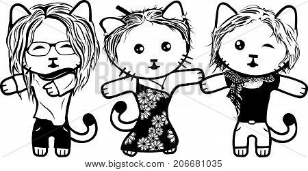 Vector modern fashionable dressed cats. Part 3. Girls