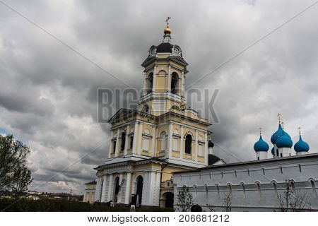Church on a background of gray clouds
