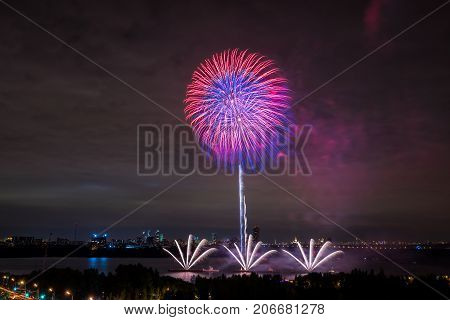 Salute at the finale of the festival Circle of Light in the Strogino floodplain