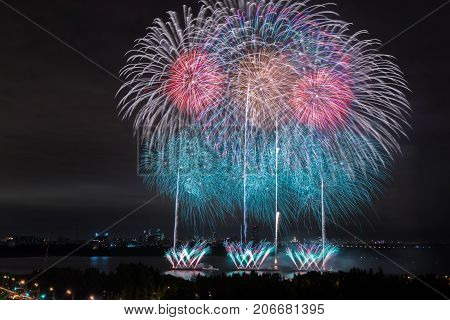 Salute at the finale of the festival Circle of Light in the Strogino floodplain