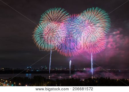 Salute at the finale of the festival Circle of Light in the Strogino floodplain