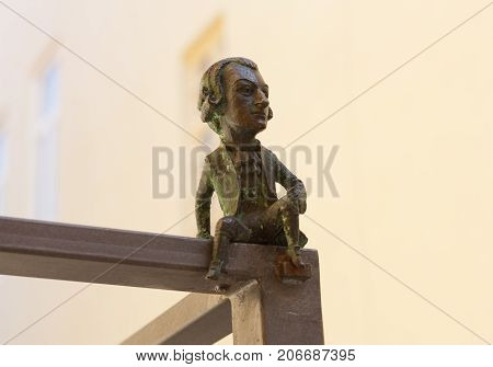 Wolfgang Amadeus Mozart mini sculpture photo: Uzhhorod Ukraine - April 2 2017