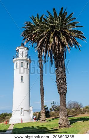 RANCHO PALOS VERDES, CALIFORNIA - JULY 9, 2017:  The Point Vicente lighthouse, built in 1926 and automated in 1971 by the USCG.