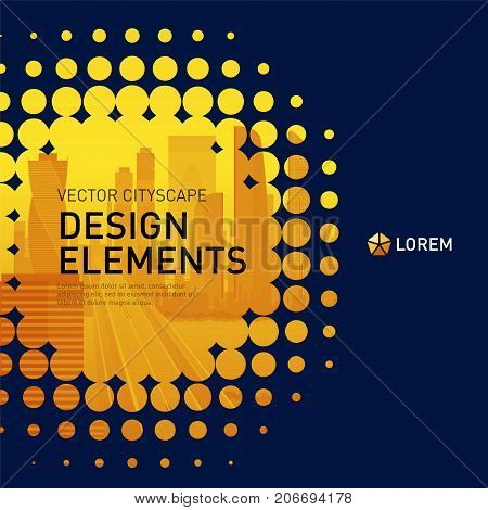 Design element for corporate graphic layout. Modern abstract geometry background template design whith colored cityscape vector illustration for investment, business, real estate, construction.