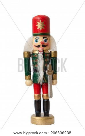 Christmas nutcracker toy soldier traditional figurine Isolated on white background