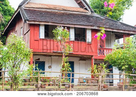View of a residential building in Louangphabang Laos. Close-up