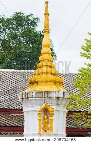 The Stupa In The Temple Wat Sensoukaram In Louangphabang, Laos. Vertical.
