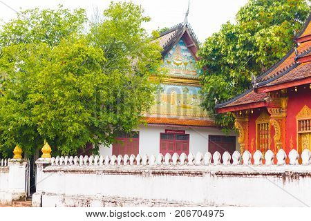 View Of The Temple Wat Sensoukaram In Louangphabang, Laos. Copy Space For Text.