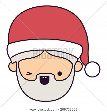 santa claus man kawaii face wink eye expression colorful silhouette on white background vector illustration