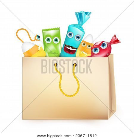 Halloween concept with bag of candies monster