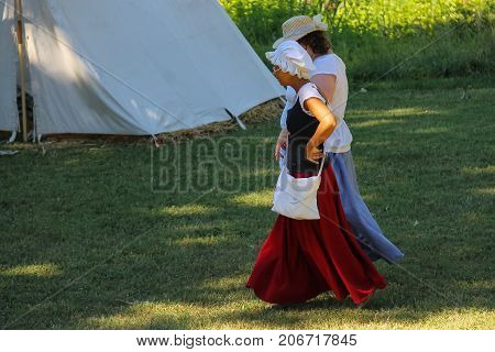 Villa Sorra Italy - July 17 2016: People on Napoleonica event. Costumed reconstruction of historical events. Castelfranco Emilia Modena