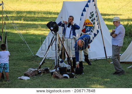 Villa Sorra Italy - July 17 2016: People on Napoleonica event. Costumed reconstruction of historical events. Castelfranco Emilia Modena