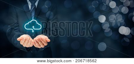 Cloud computing concept - connect devices to cloud. Businessman or information technologist with cloud computing icon.