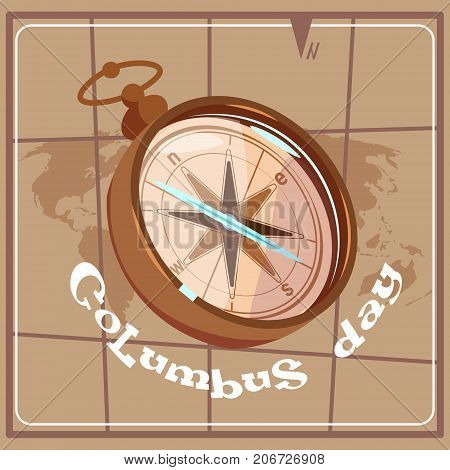 Happy Columbus Day America Discover Holiday Poster Greeting Card Flat Vector Illustration