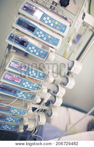 Set of modern electronic devices in ICU.