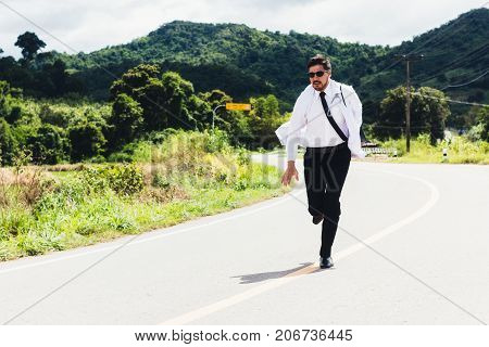 Asia young docter are running at rural road .Community Health and Development Hospital In Remote Areas Development Fund Concept.