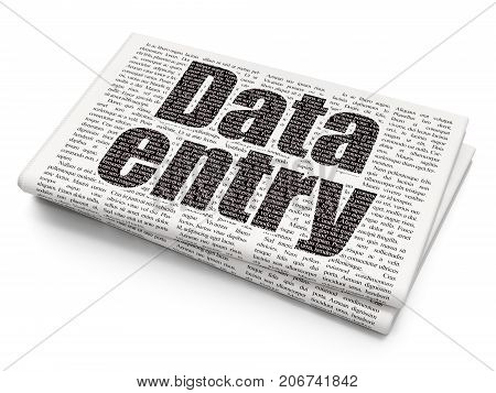 Information concept: Pixelated black text Data Entry on Newspaper background, 3D rendering