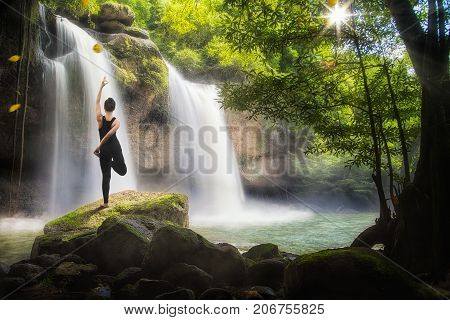 Huaw Suwat waterfall in Khao yai national park Thailand traval water fall mountain concept