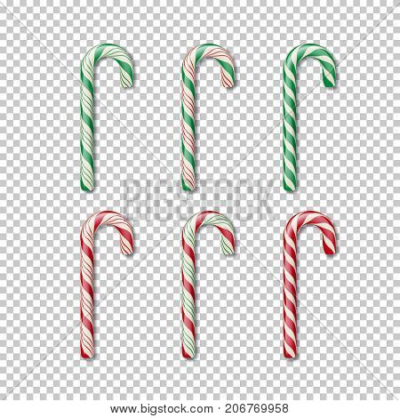 Vector Christmass element. Candy cane set isolated on transparent background.