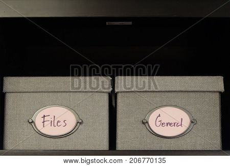 Stack of Empty Office Storage Boxes or Archive Boxes Used for Storing Document Paper Media and Accessories.
