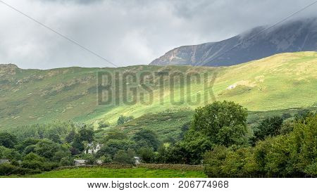 A landscape view of Buttermere one of the lakes in the Lake District Cumbria United Kingdom.