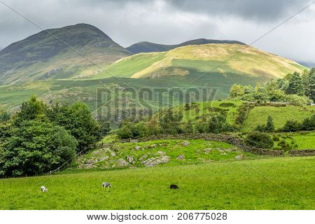 A landscape view of Buttermere one of the lakes in the Lake District Cumbria United Kingdom.