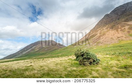 A landscape view of the area around Crummock Water one of the lakes in the Lake District Cumbria United Kingdom.