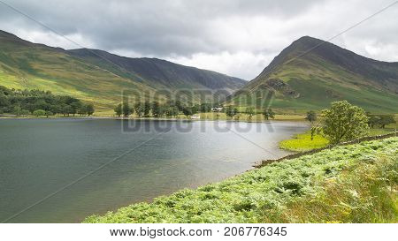 A landscape view of Buttermere one of the lakes in the Lake District Cumbria United Kingdom.