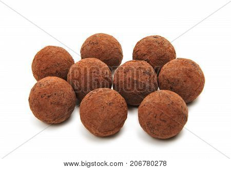 Chocolate truffle sweet confectionery isolated on white background