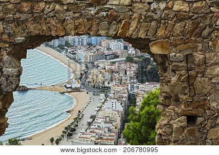 Top view of the central part of Blanes from the fortress of San-Huan (Spain Catalonia)